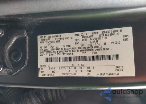 2019 Ford F150 Xlt из США, поврежденный, VIN 1FTEW1C55KFB18644